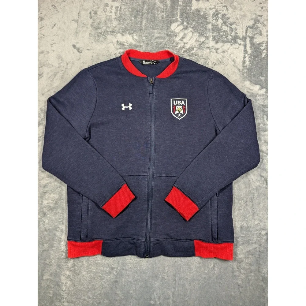 United States of America Jacket Mens XL Blue Red Full Zip Team USA Crest Fleece